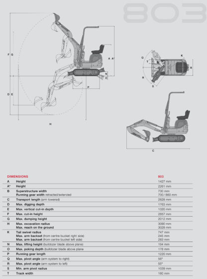 Mini Excavator Digger 1.0 Tonne Specifications