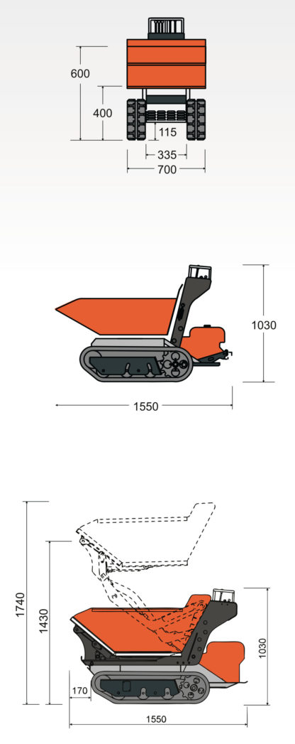 Skip Loader / Dumper (500kg Tracked) Dimensions