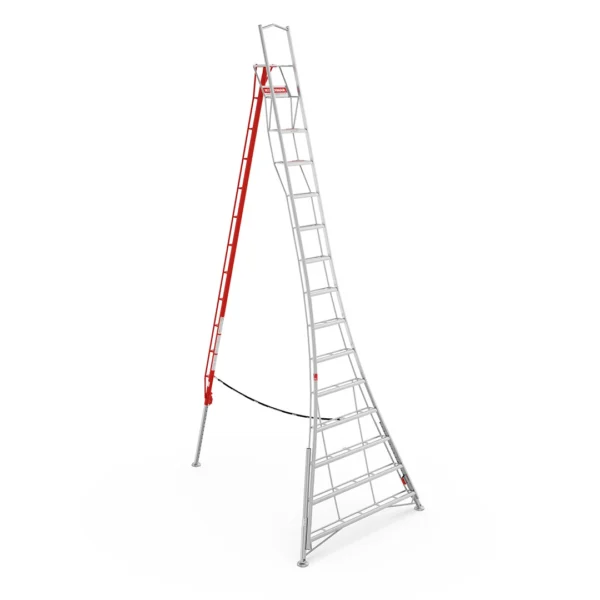 Henchman 16ft (4.8m) Fully Adjustable PRO Tripod Ladder – Tool Hire Heavy-duty Henchman 16ft 4.8m fully adjustable PRO tripod ladder for working safely on slopes and high tree work, available for hire at Weller Hire.