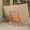 Mondelin 900kg Board Trolley – Full Side Profile Full side profile of the Mondelin 900kg capacity wheeled board trolley fully loaded with plasterboard, offered for hire by Weller Hire.